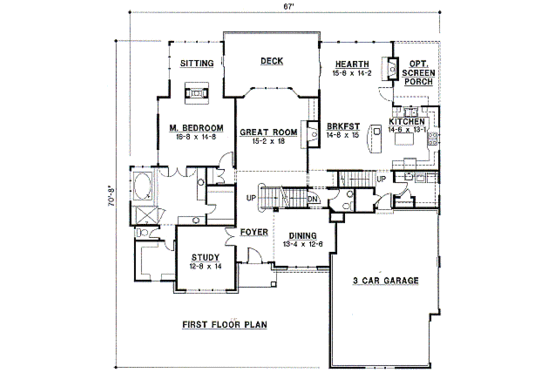 Floor Plan - Main Floor for Traditional House Plan #67-447 - 4 bed, 3.5 bath