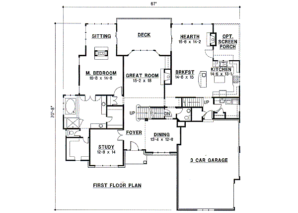 Traditional Style House Plan - 4 Beds 3.5 Baths 3502 Sq/Ft Plan #67-447 ...