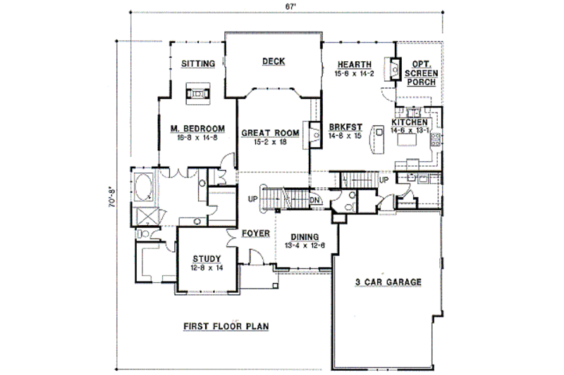 Traditional Style House Plan - 4 Beds 3.5 Baths 3502 Sq Ft Plan #67-447 