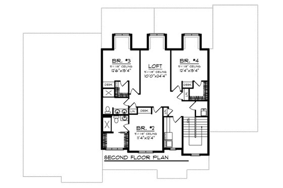 Floor Plan - Upper Floor for Craftsman House Plan #70-1470 - 4 bed, 3.5 bath