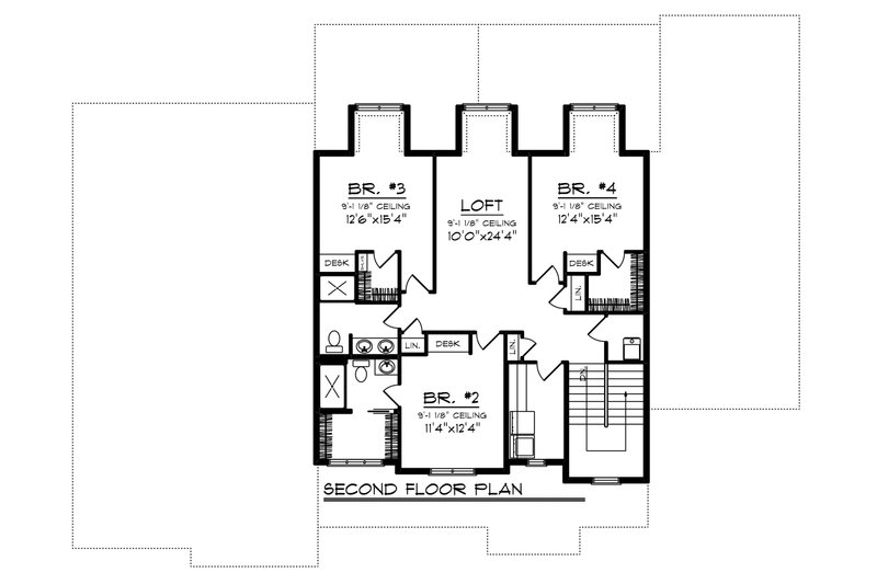 Architectural House Design - Floor Plan - Upper Floor for Craftsman House Plan #70-1470 - 4 bed, 3.5 bath