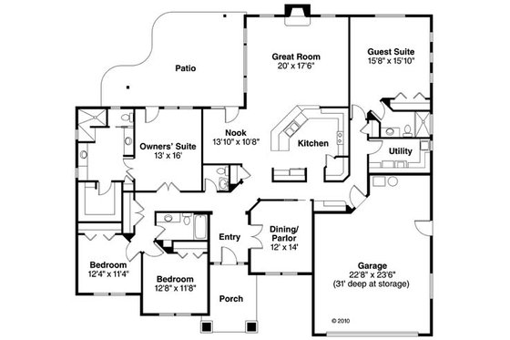 Floor Plan - Main Floor for Prairie House Plan #124-847 - 4 bed, 3.5 bath