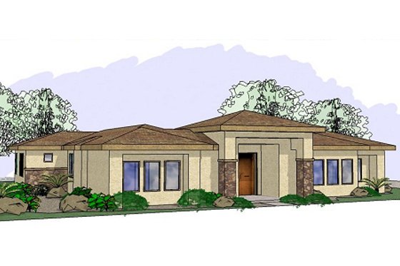 Exterior - Front Elevation for Adobe / Southwestern House Plan #24-234 - 3 bed, 2.5 bath