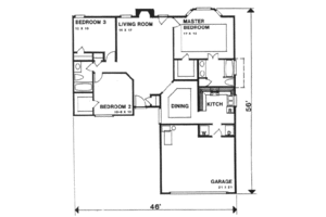 Floor Plan - Main Floor for Traditional House Plan #30-130 - 3 bed, 2 bath