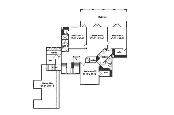 Floor Plan - Upper Floor for European House Plan #135-162 - 5 bed, 5.5 bath