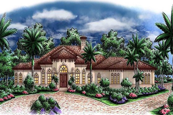 Exterior - Front Elevation for Mediterranean House Plan #27-516 - 4 bed, 4.5 bath