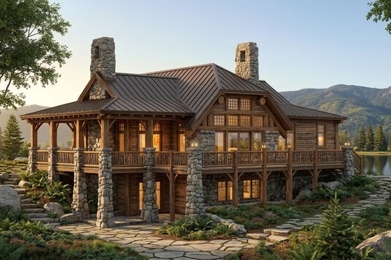 Exterior - Rear Elevation for Adobe / Southwestern House Plan #928-182 - 4 bed, 3.5 bath