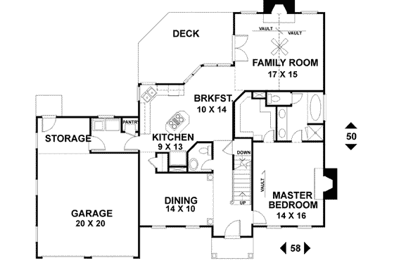 Floor Plan - Main Floor for Colonial House Plan #56-147 - 4 bed, 3.5 bath