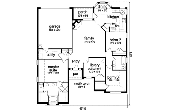Floor Plan - Main Floor for Traditional House Plan #84-348 - 3 bed, 2 bath