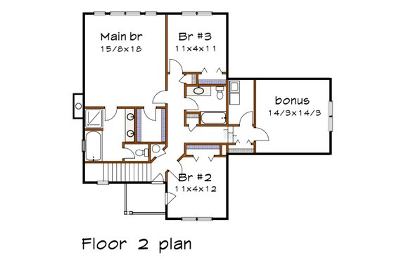Floor Plan - Upper Floor for Craftsman House Plan #79-258 - 3 bed, 2.5 bath