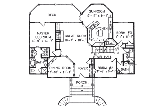 Floor Plan - Main Floor for Southern House Plan #54-108 - 3 bed, 2 bath