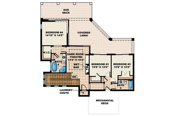 Floor Plan - Upper Floor for Mediterranean House Plan #27-430 - 4 bed, 4.5 bath