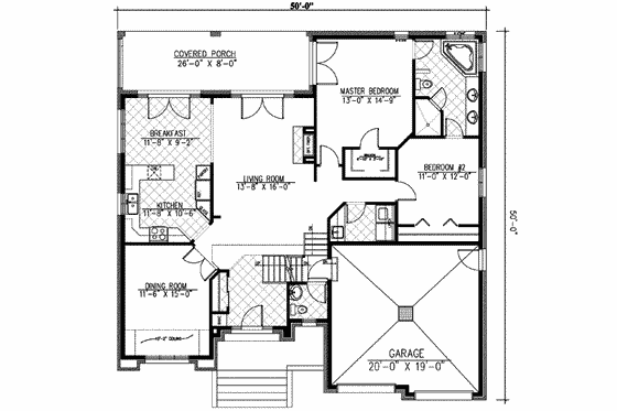 Floor Plan - Main Floor for European House Plan #138-168 - 2 bed, 1.5 bath