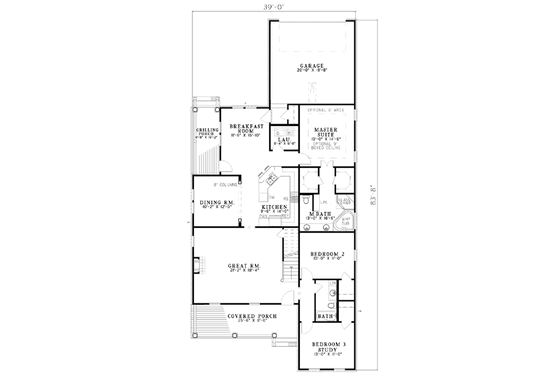 Floor Plan - Main Floor for Southern House Plan #17-402 - 3 bed, 2 bath