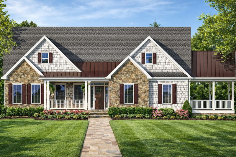 House Blueprint - Exterior - Front Elevation 3 for Ranch House Plan #1053-84 - 3 bed, 2.5 bath