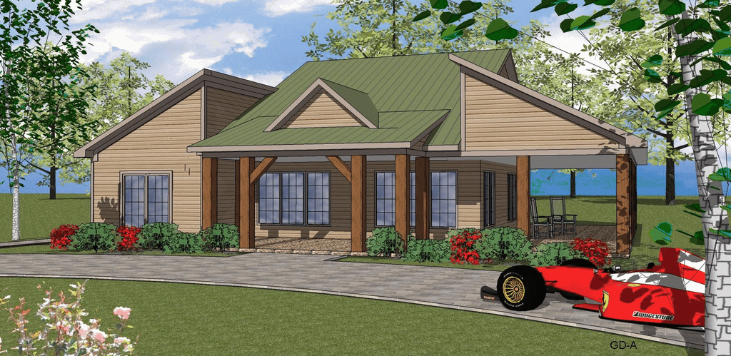 Exterior - Front Elevation 2 for Craftsman House Plan #8-260 - 2 bed, 2.5 bath