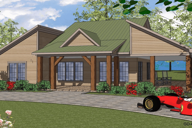 Exterior - Front Elevation 2 for Craftsman House Plan #8-260 - 2 bed, 2.5 bath