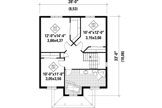 Floor Plan - Upper Floor for European House Plan #25-4698 - 3 bed, 1 bath