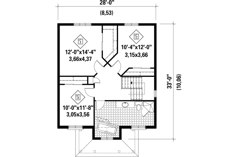 Home Plan - Floor Plan - Upper Floor for European House Plan #25-4698 - 3 bed, 1 bath