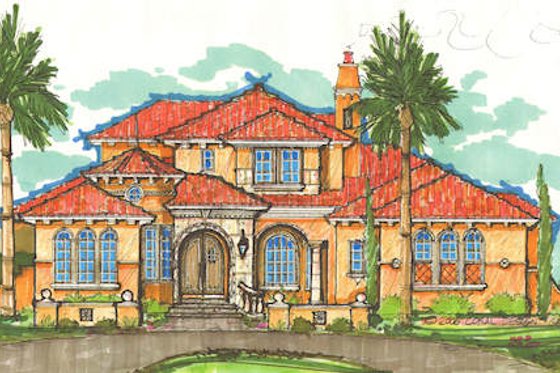 Exterior - Front Elevation for Mediterranean House Plan #135-149 - 3 bed, 4 bath