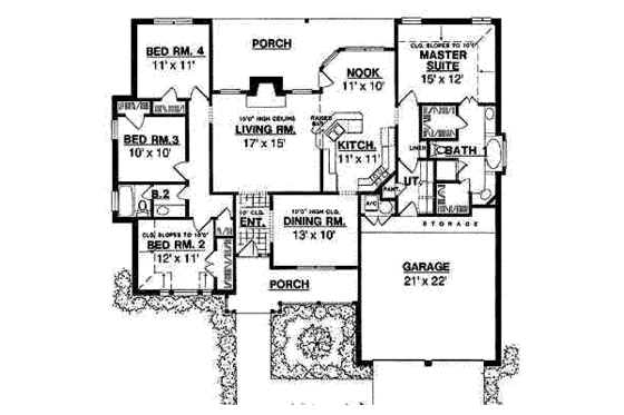 Floor Plan - Main Floor for Traditional House Plan #40-175 - 4 bed, 2 bath