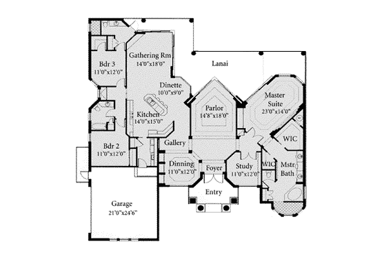 Floor Plan - Main Floor for Mediterranean House Plan #115-119 - 3 bed, 3 bath
