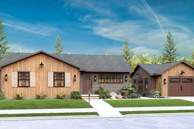 House Blueprint - Exterior - Front Elevation 3 for Cottage House Plan #54-684 - 2 bed, 2 bath