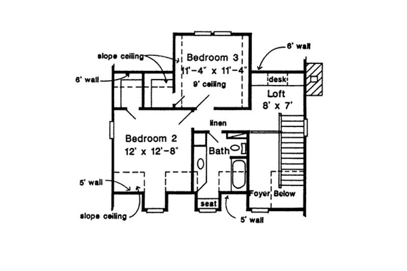 Home Plan - Floor Plan - Upper Floor for Colonial House Plan #410-225 - 3 bed, 2 bath