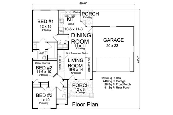 Floor Plan - Main Floor for Cottage House Plan #513-2210 - 3 bed, 2 bath