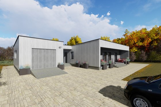 Exterior - Front Elevation for Modern House Plan #549-21 - 3 bed, 2 bath