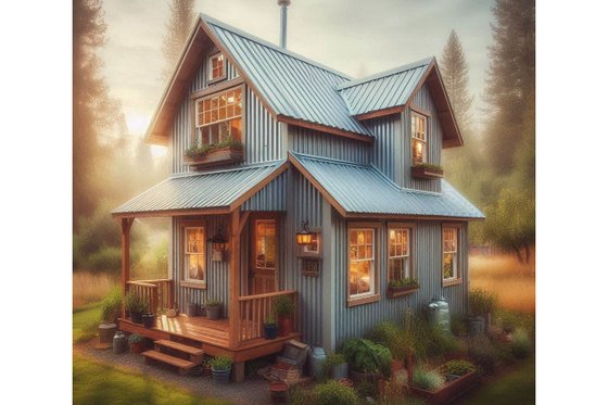 Exterior - Front Elevation 3 for Cabin House Plan #515-52 - 1 bed, 2 bath