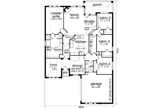 Floor Plan - Main Floor for European House Plan #84-232 - 4 bed, 2 bath