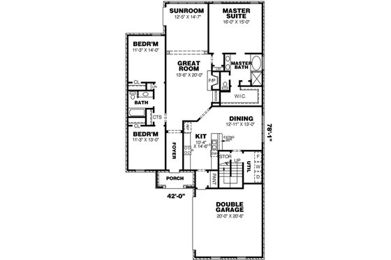 Floor Plan - Main Floor for European House Plan #34-188 - 4 bed, 3 bath