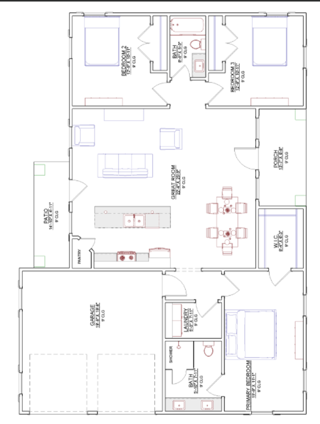 Floor Plan - Main Floor for Ranch House Plan #1109-34 - 3 bed, 2 bath