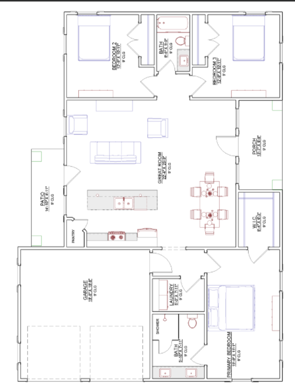 Architectural House Design - Floor Plan - Main Floor for Ranch House Plan #1109-34 - 3 bed, 2 bath