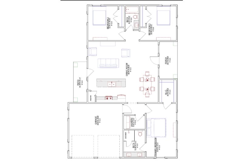 Architectural House Design - Floor Plan - Main Floor for Ranch House Plan #1109-34 - 3 bed, 2 bath