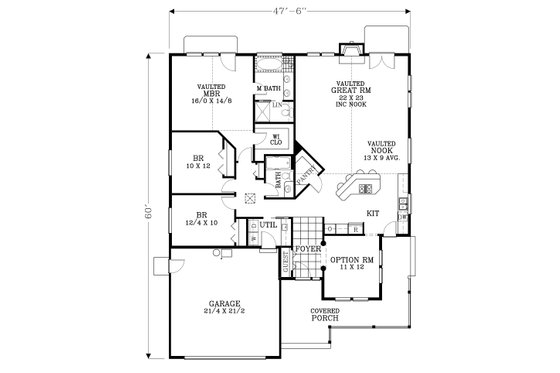 Floor Plan - Main Floor for Craftsman House Plan #53-480 - 3 bed, 2 bath
