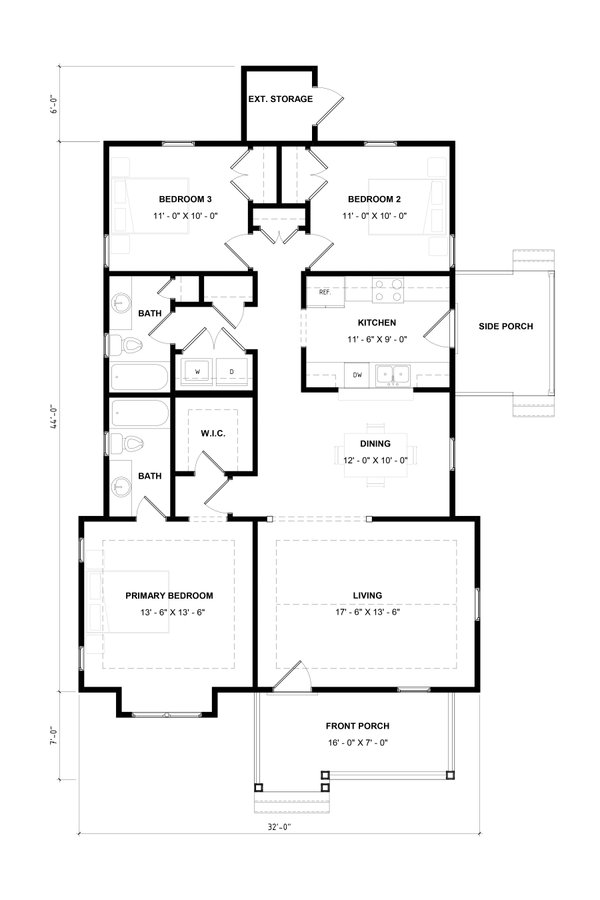 Home Plan - Floor Plan - Main Floor for Craftsman House Plan #936-18 - 3 bed, 2 bath
