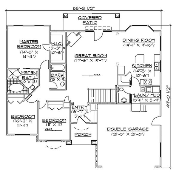 House Design - Ranch Floor Plan - Main Floor Plan #5-241