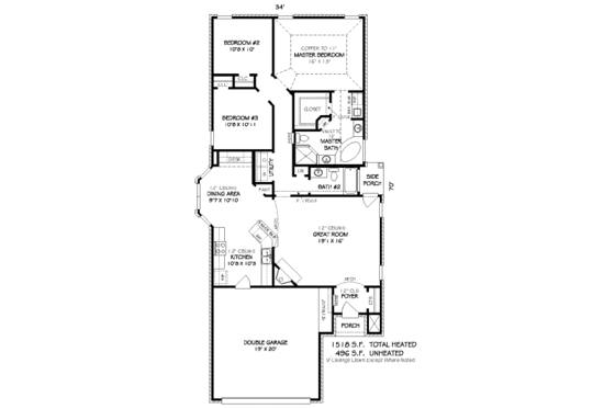 Floor Plan - Main Floor for European House Plan #424-234 - 3 bed, 2 bath
