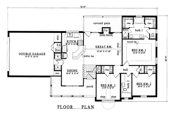 Floor Plan - Main Floor for Traditional House Plan #42-190 - 3 bed, 2 bath