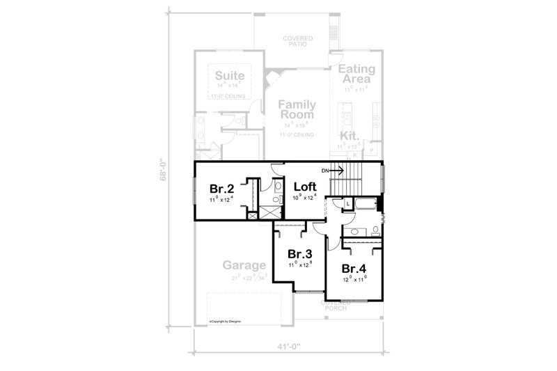 House Blueprint - Floor Plan - Upper Floor for Modern House Plan #20-2487 - 4 bed, 3.5 bath