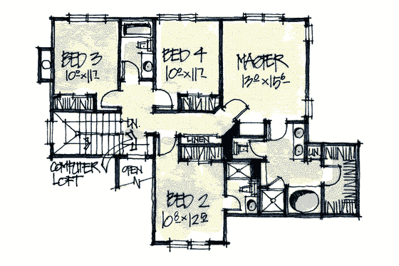 Floor Plan - Upper Floor for Craftsman House Plan #20-2038 - 4 bed, 2.5 bath