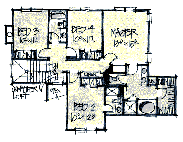 Architectural House Design - Craftsman Floor Plan - Upper Floor Plan #20-2038