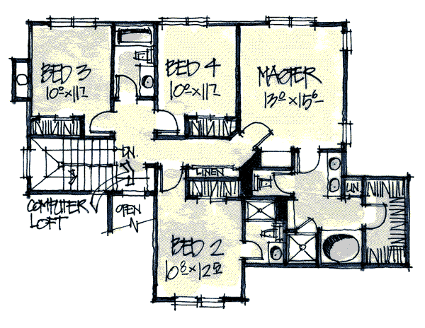 Craftsman Floor Plan - Upper Floor Plan #20-2038