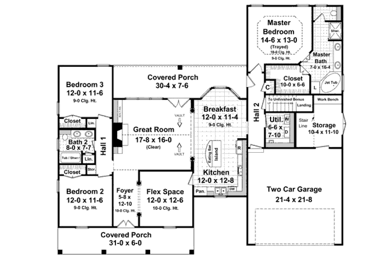 Architectural House Design - Floor Plan - Main Floor for European House Plan #21-262 - 3 bed, 2 bath
