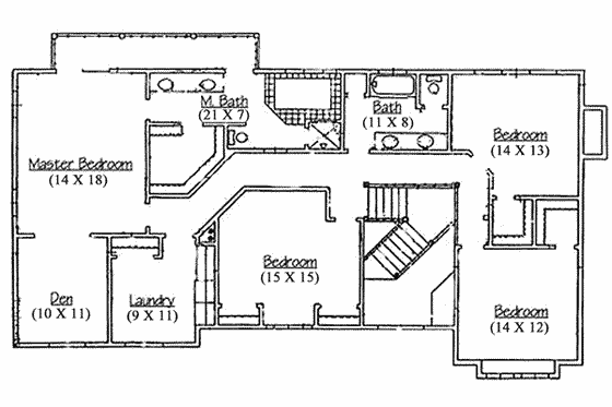 Floor Plan - Upper Floor for Country House Plan #5-199 - 5 bed, 2.5 bath