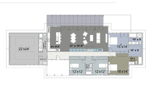 Floor Plan - Main Floor for Ranch House Plan #445-2 - 4 bed, 3.5 bath