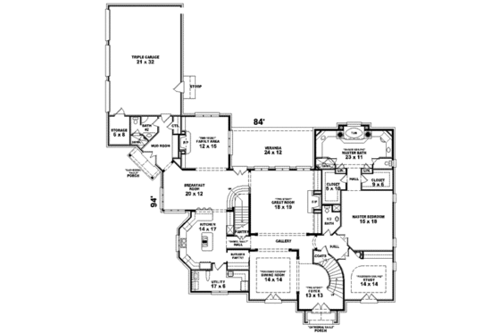 Floor Plan - Main Floor for European House Plan #81-646 - 4 bed, 4 bath