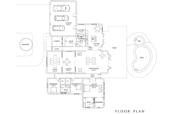 Floor Plan - Main Floor for Contemporary House Plan #535-8 - 3 bed, 2.5 bath